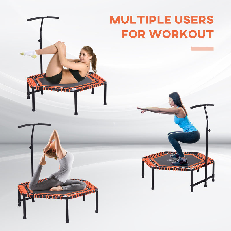 Adjustable Mini Fitness Trampoline With Handle Bar For Indoor Exercise Black Orange AOSOM