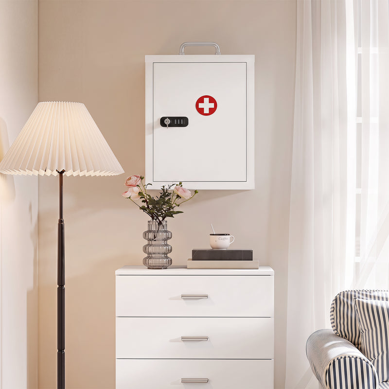 Medicine Cabinet with Lock for Secure Home Storage and Easy Wall Mounting White Red