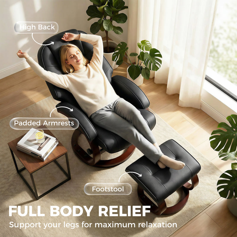 Recliner Chair with Footstool for Relaxing at Home Easy Clean PU Leather Black Homcom