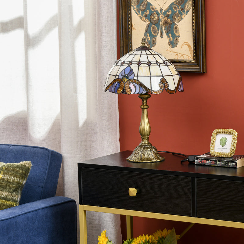 Handmade Stained Glass Table Lamp for Bedroom or Living Room with Antique Design, Purple