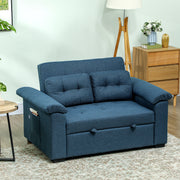Blue 2 Seater Click Clack Sofa Bed with Side Pockets and Pillows by HOMCOM