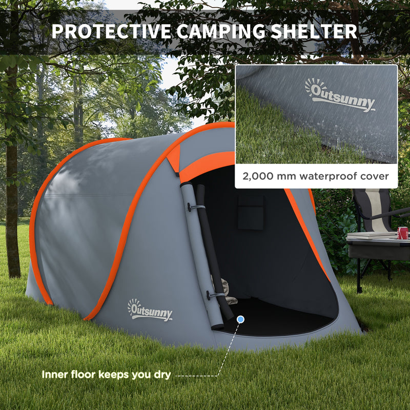 Outsunny Two-Man Pop-Up Dome Tent, with Accessories - Grey
