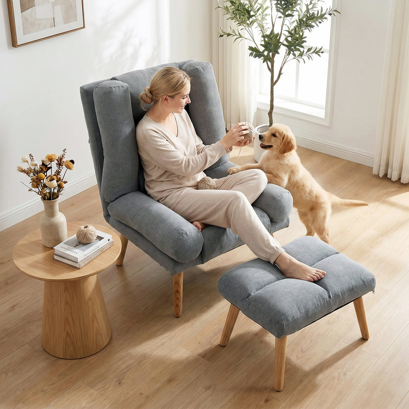 Recliner Chair and Footstool Set for Relaxing at Home with Adjustable Positions Grey