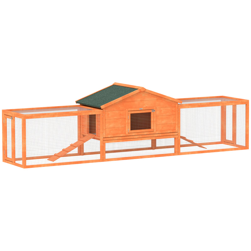 Wooden Rabbit Hutch with Run and Pull Out Tray for Outdoor Use with Ramps, Orange