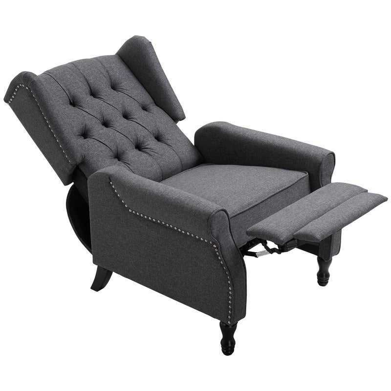 Wingback Recliner Armchair With Footrest and Button Tufted Back for Living Room Dark Grey