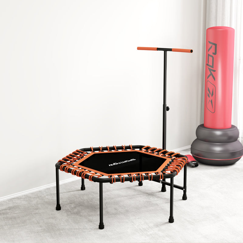 Adult Rebounder Trampoline with Adjustable Handle and LED Lights for Home Fitness Orange AOSOM