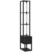 Modern LED Floor Lamp With Shelves and Fabric Drawer For Living Room or Bedroom, Black