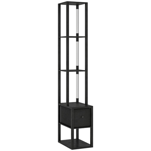 Modern LED Floor Lamp With Shelves and Fabric Drawer For Living Room or Bedroom, Black