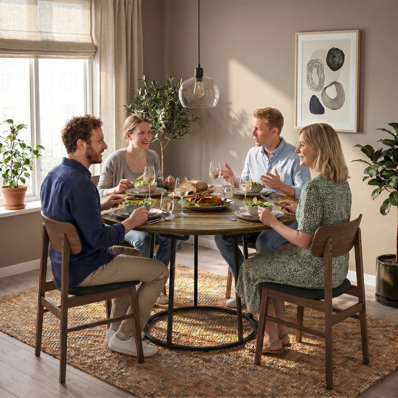 Round Dining Table for Small Kitchens or Flats Seats 4 to 6 Easy Clean Rustic Brown