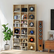 Tall CD Storage Cabinet with Adjustable Shelves for Home or Office Use Oak Tone