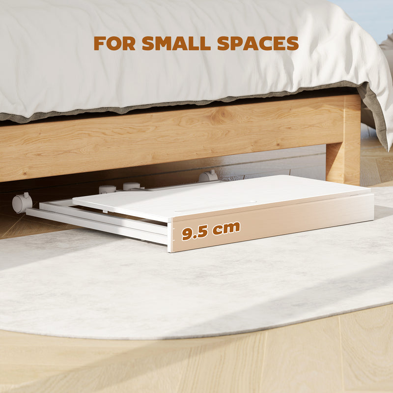 Compact Folding Desk on Wheels for Home Office or Study Space White Wood Effect AOSOM