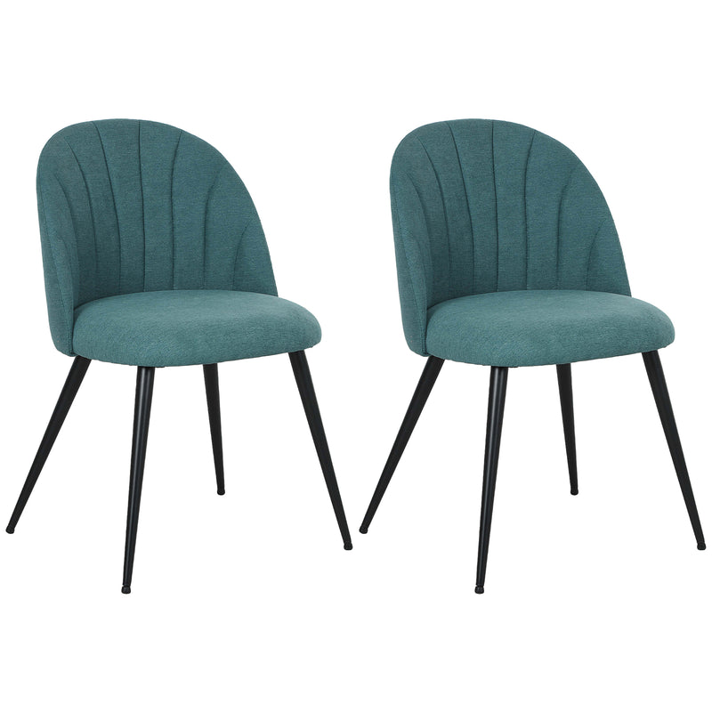 Green Velvet Dining Chairs Set of 2 with Metal Legs and Shell Backrest for Home