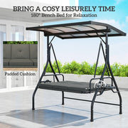 3 Seater Garden Swing Seat Bed with Adjustable Canopy and Cushion Dark Grey by Outsunny