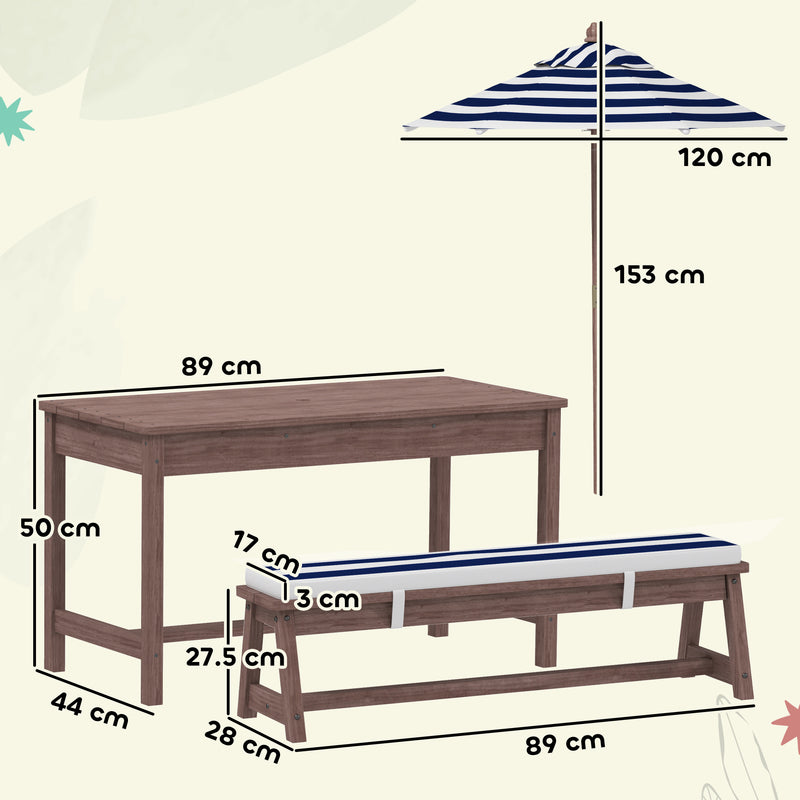 Kids Garden Table and Bench Set with Cushions and Removable Umbrella for Outdoor Play Navy Blue