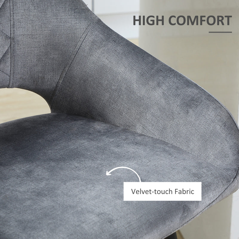 Set of 2 Velvet Bar Stools with Steel Legs for Kitchen Island or Dining Area Grey