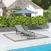 Light Grey Folding Sun Lounger with Four Recline Positions for Garden or Beach Use