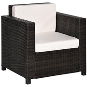 Brown Rattan Garden Armchair with Thick Cushion Single Seater for Outdoor Comfort