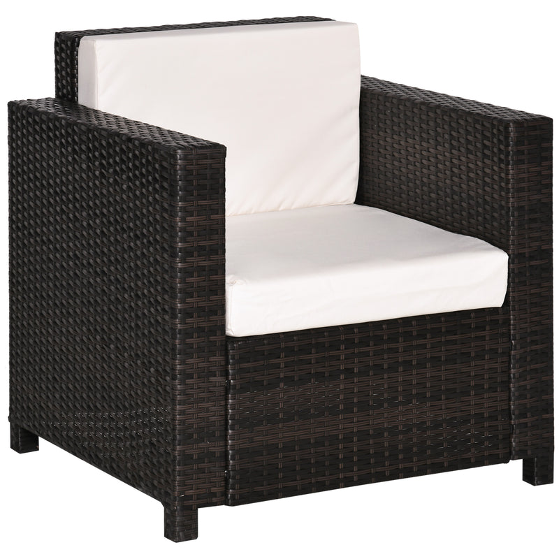 Brown Rattan Garden Armchair with Thick Cushion Single Seater for Outdoor Comfort