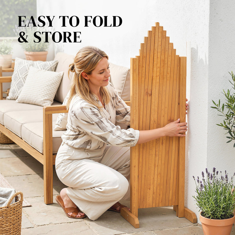 Freestanding Expandable Garden Privacy Screen Set of 2 Foldable Fir Wood Brown Outsunny