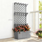 Wooden Garden Planter with Trellis and Shelves for Climbing Plants 52L Capacity Grey Outsunny