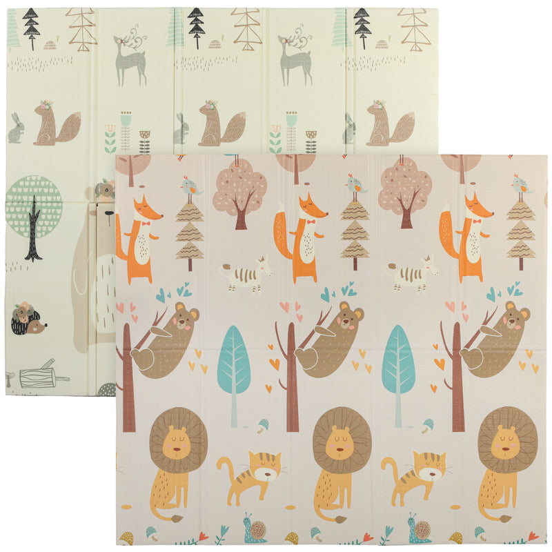 Foldable Reversible Baby Play Mat Waterproof and Soft for Crawling and Tummy Time Animal Print AOSOM