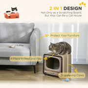 2 in 1 Cat Scratching House with TV Shape Design and Catnip for Indoor Use, Brown