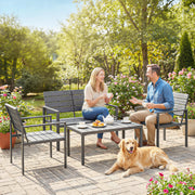 4pc Garden Furniture Set for All-Weather Outdoor Relaxing with Loveseat Coffee Table and Chairs Outsunny