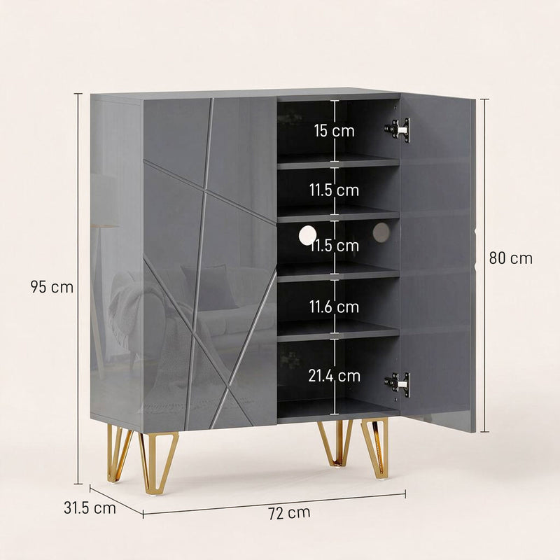 Shoe Cabinet with Adjustable Shelves for Hallway Storage and Clutter-Free Entrance High Gloss Grey