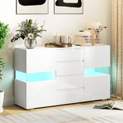 White High Gloss LED Sideboard Cabinet with Storage Shelves and Modern Design