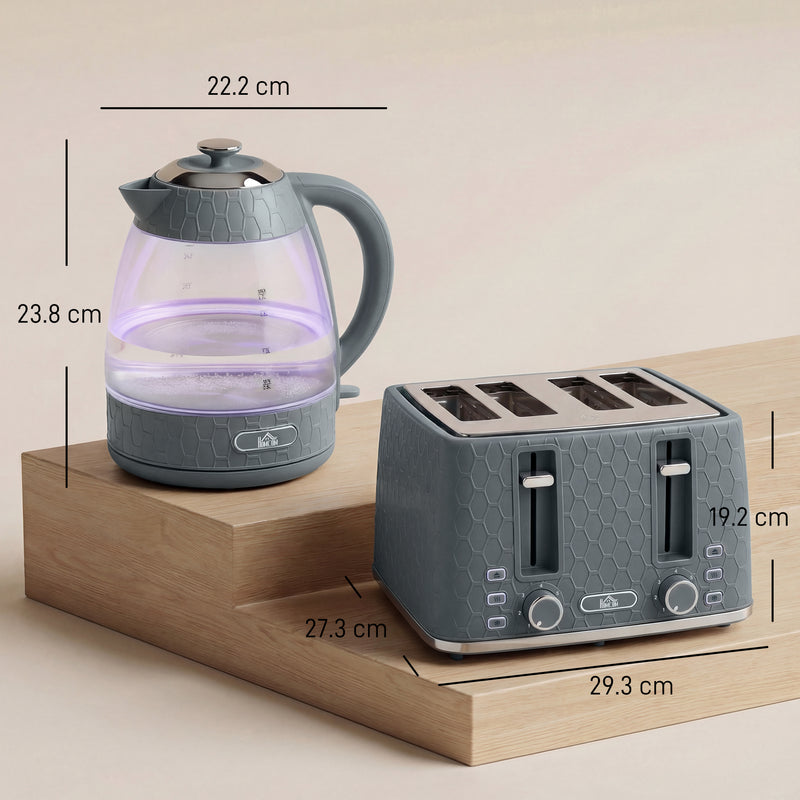 4 Slice Toaster and 17L Fast Boil Kettle Set With Adjustable Heat Settings Grey