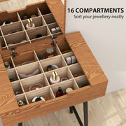 Industrial Vanity Desk with Flip Up Mirror and 16 Storage Compartments for Bedroom, Natural Wood Effect