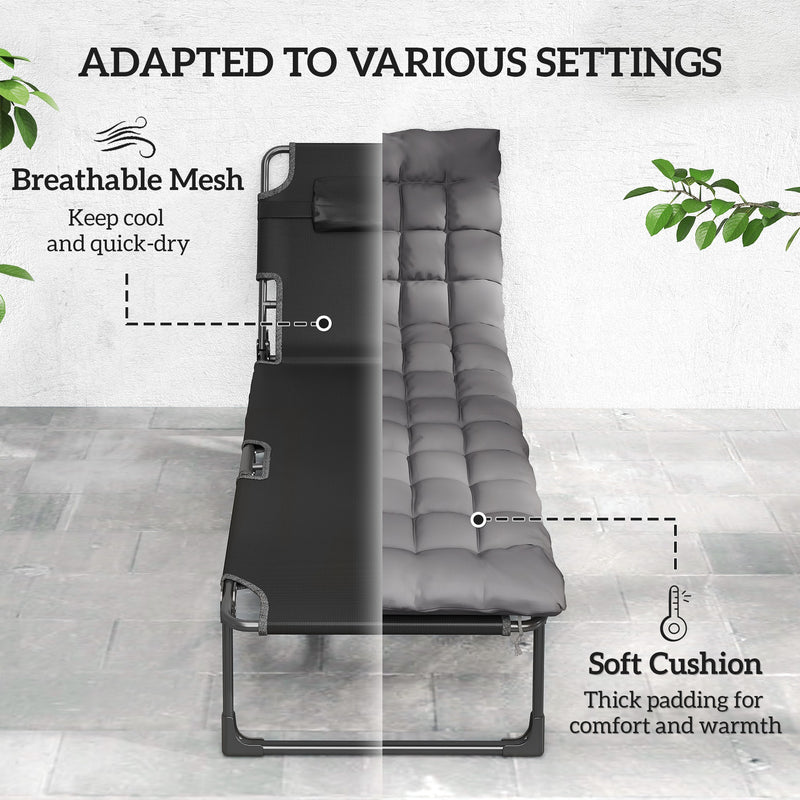 Reclining Sun Loungers Set with Adjustable Back and Removable Cushions for Outdoor Relaxing Dark Grey