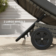 Dark Grey Rattan Sun Lounger With Adjustable Backrest and Wheels by Outsunny