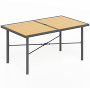 6 Seater Garden Dining Table with Umbrella Hole Rust Resistant Frame Wood Effect Top by Outsunny