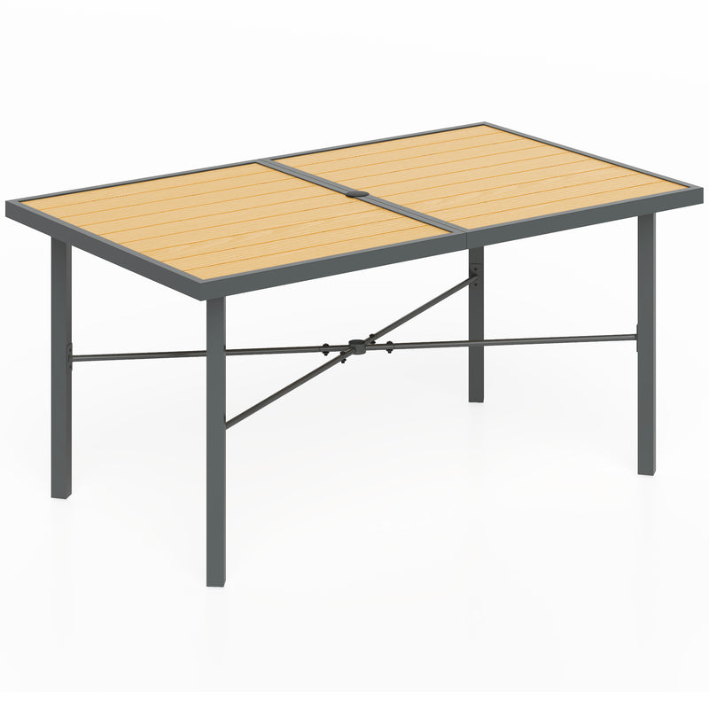 6 Seater Garden Dining Table with Umbrella Hole Rust Resistant Frame Wood Effect Top by Outsunny