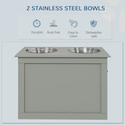 Elevated Dog Feeder With Storage Compartment And Two Stainless Steel Bowls, Grey
