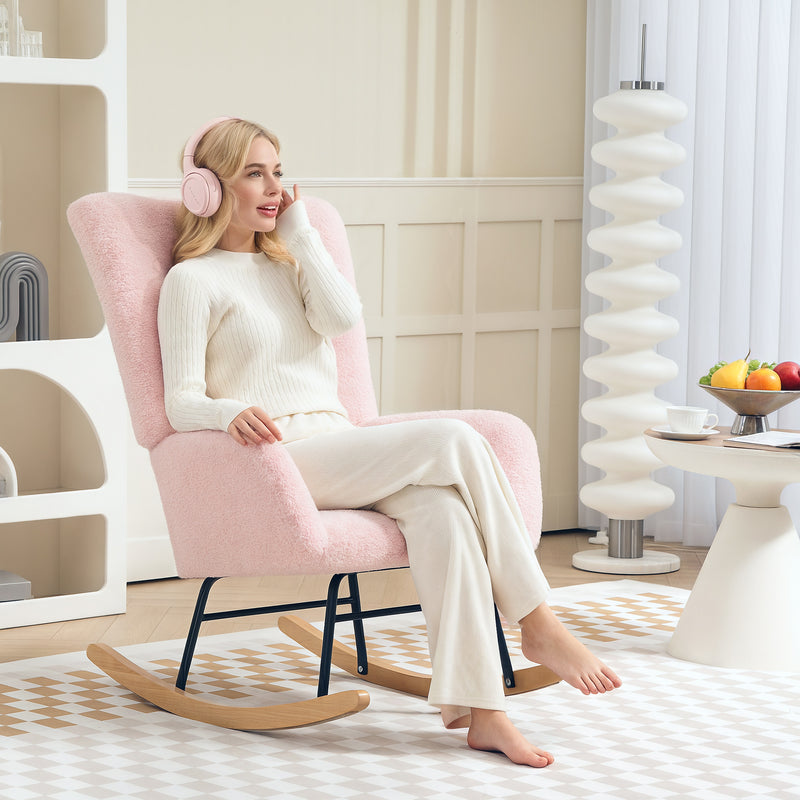 Pink Teddy Fleece Rocking Chair Soft and Comfortable Accent Seat by HOMCOM