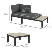 3 Piece Aluminium Garden Furniture Set with Cushions and Coffee Table Dark Grey by Outsunny