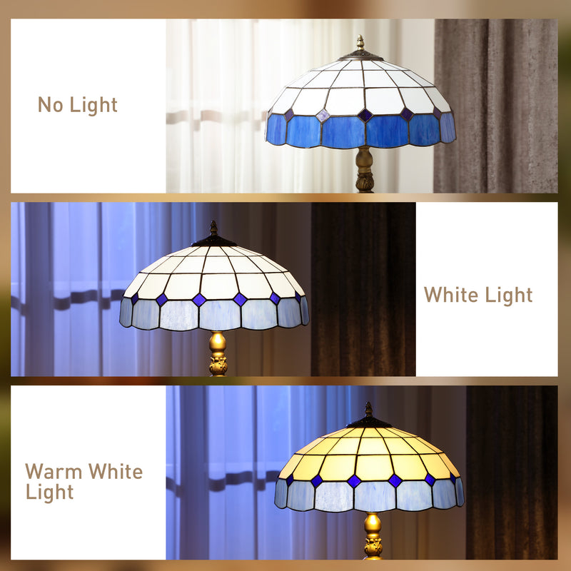 Tiffany Style Floor Lamp with Stained Glass Shade and Foot Switch for Living Room Blue