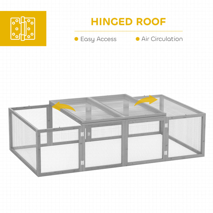 Grey 6ft Wooden Rabbit Hutch with Wire Mesh Openable Roof and Outdoor Play Space by PawHut