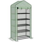 5 Tier Portable Mini Greenhouse with Roll Up Door and Shelves for Indoor Outdoor Use Green
