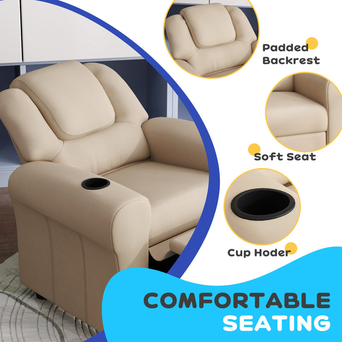 Kids Recliner Chair PU Leather with Adjustable Backrest Footrest and Padded Headrest Beige by HOMCOM