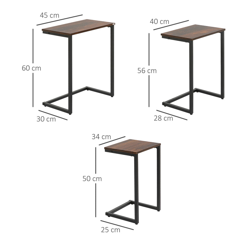 Set of 3 Industrial Nesting C Shaped Side Tables with Steel Frame by HOMCOM