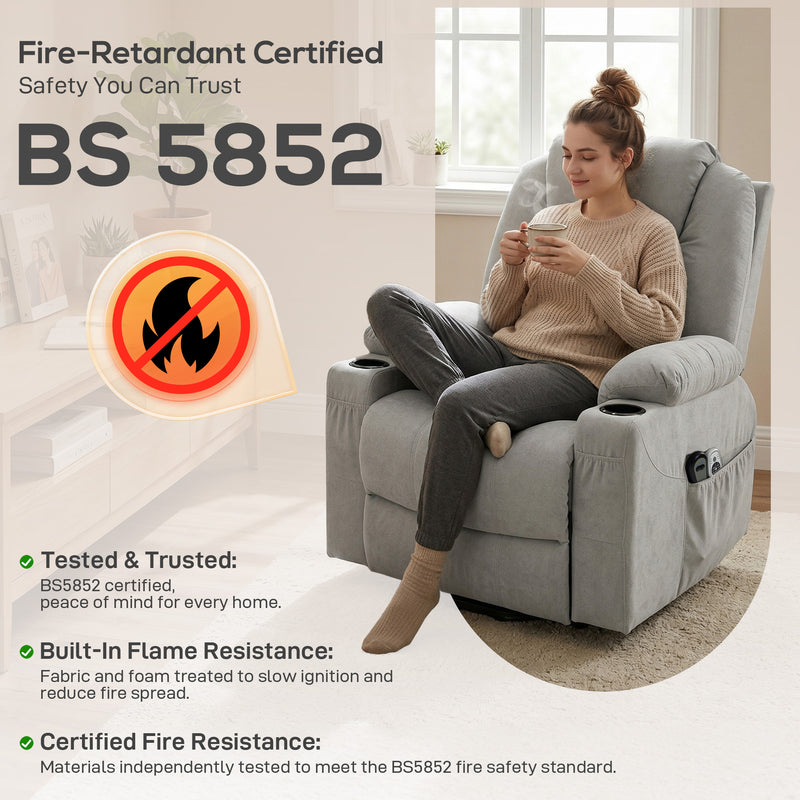 Riser Recliner Chair with Power Lift Massage and Heat for Easy Standing Light Grey AOSOM