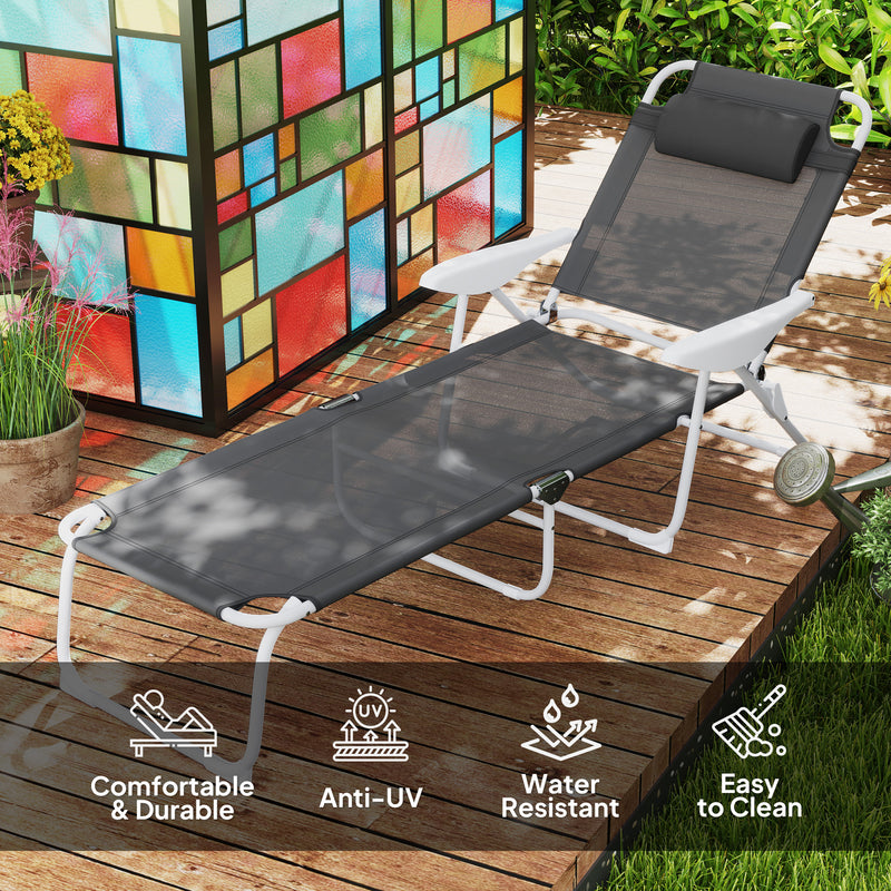 Charcoal Grey Foldable Lounge Chair with Adjustable Backrest and Headrest by Outsunny