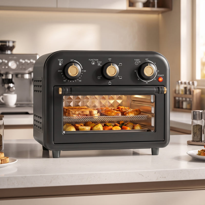 Air Fryer Oven 2-in-1 for Quick Healthy Family Meals with Easy Controls Black Gold Tone