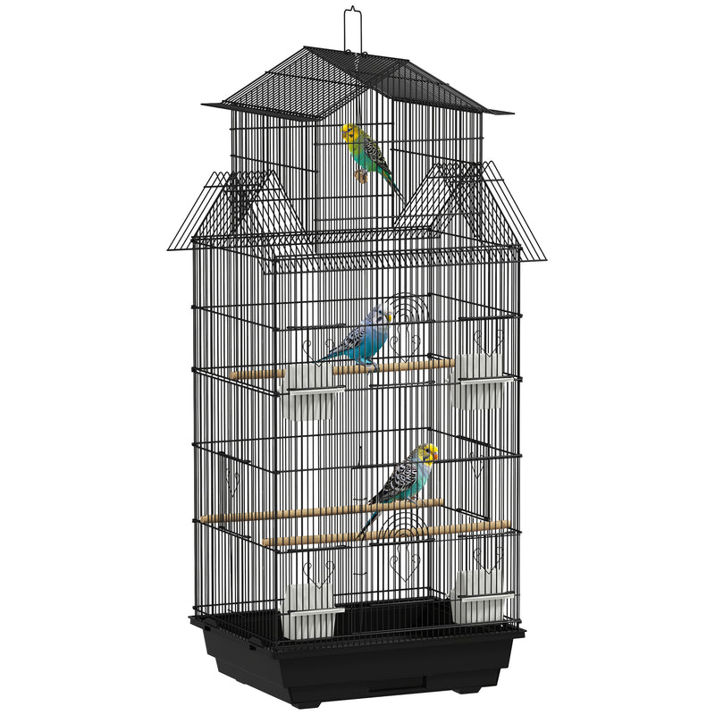 Metal Bird Cage with Swing Perch Food Tray and Handle for Finches and Canaries by PawHut