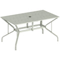 Garden Dining Table for 6 with Parasol Hole and Slatted Top Galvanised Steel Light Grey Outsunny