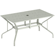 Garden Dining Table for 6 with Parasol Hole and Slatted Top Galvanised Steel Light Grey Outsunny