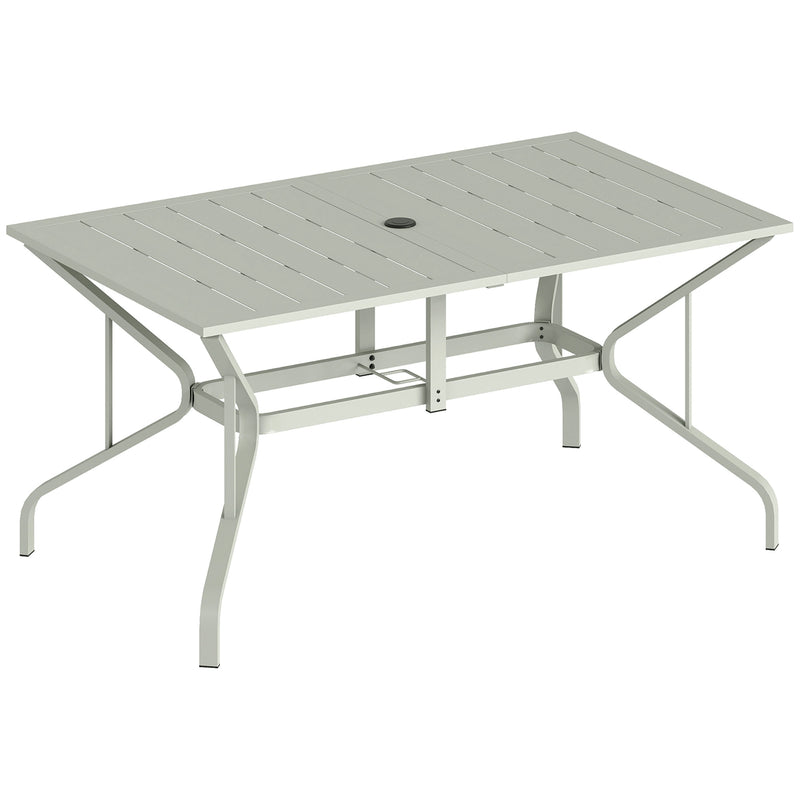 Garden Dining Table for 6 with Parasol Hole and Slatted Top Galvanised Steel Light Grey Outsunny